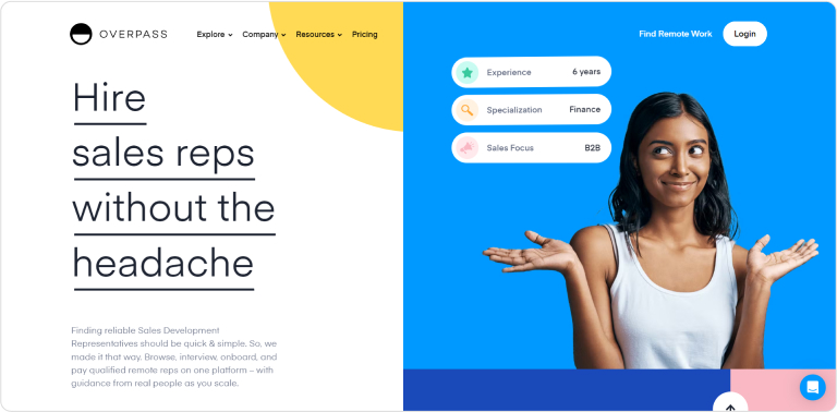 Overpass website screenshot — hiring sales reps